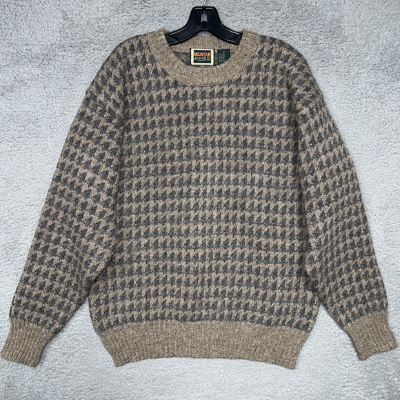 Mountain Express Other - VTG Mountain Express Sweater Men's Sz M Beige Houndstooth Pure Wool Sweatshirt